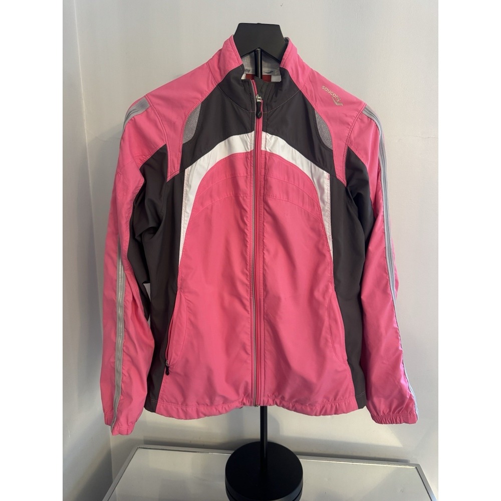 Saucony Women's Medium Pink Reflective Running‎ Jacket Full Zip Lightweight